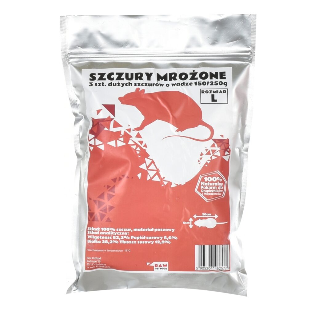 szczury mrożone z hodowli karmowych na whole prey dla kota i jedzenie dla węża